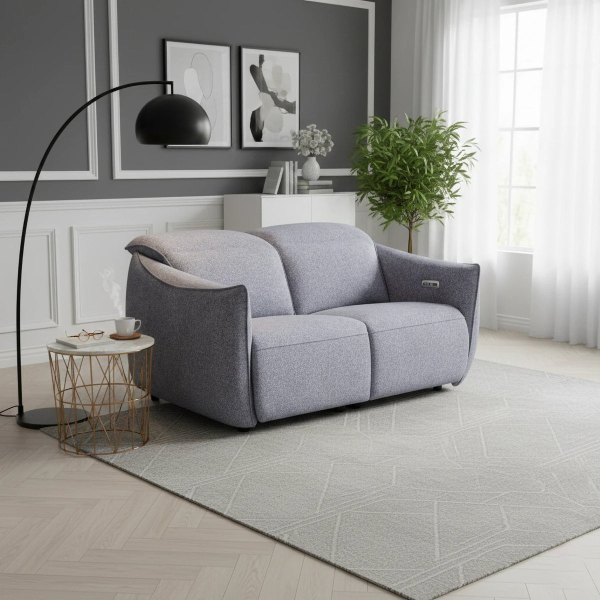 Libra Grey Fabric Power Recliner 2 Seater Sofa with Adjustable Headrests – LauraAshley