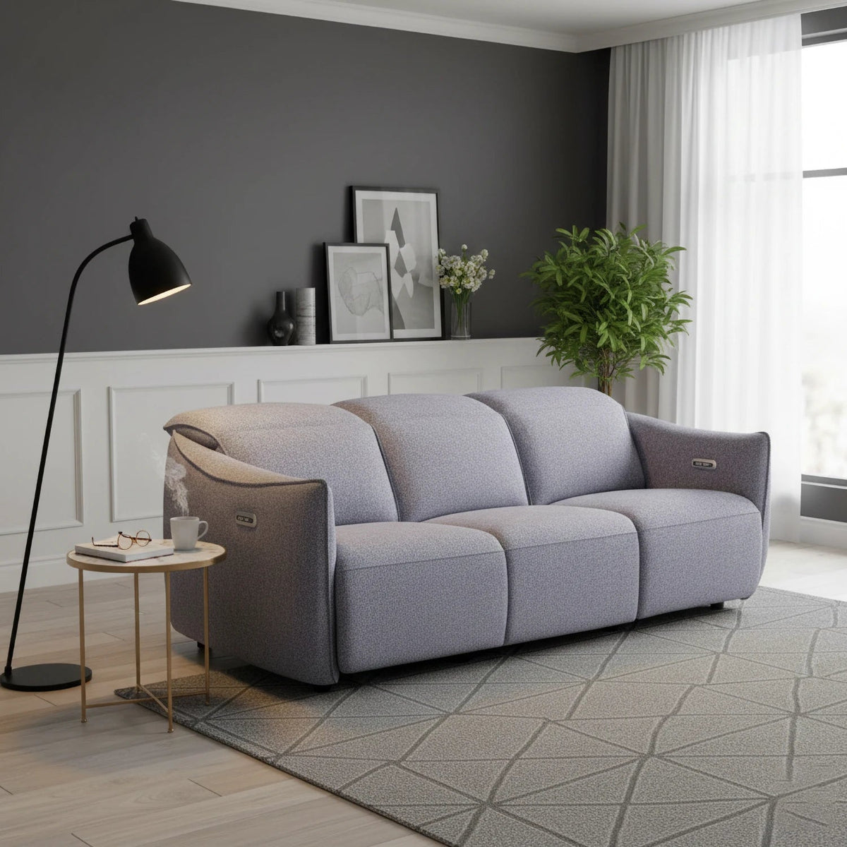 Libra Grey Fabric Power Recliner 3 Seater Sofa with Adjustable Headrests – Laura Ashley