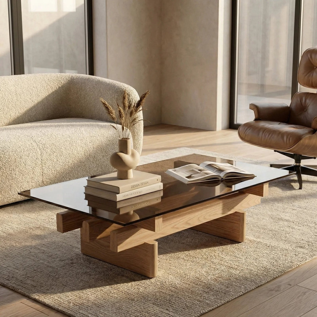 Line Rectangle Coffee Table | Laura Ashley Amber Brown Glass & Natural