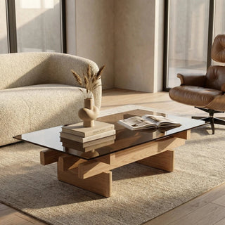 Line Rectangle Coffee Table | Laura Ashley Amber Brown Glass & Natural