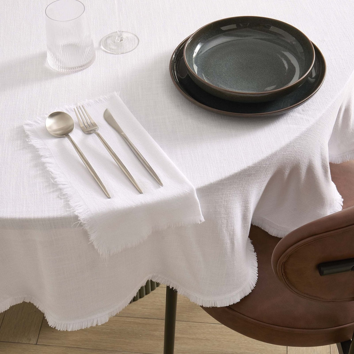 Linen Blend Round Tablecloth - White
