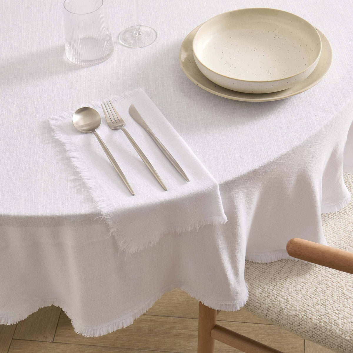Linen Blend Round Tablecloth - White