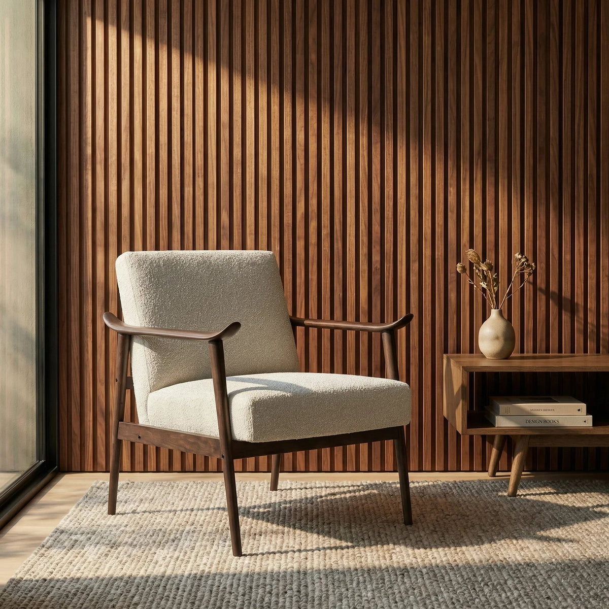 Lola Accent Chair | Speckled Stone Sustainable Boucle & Dark Walnut – Laura Ashley