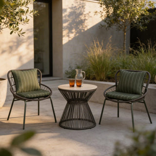Loren Garden Bistro Lounge  Set Laura Ashley | Moss Green Stripe & Rattan