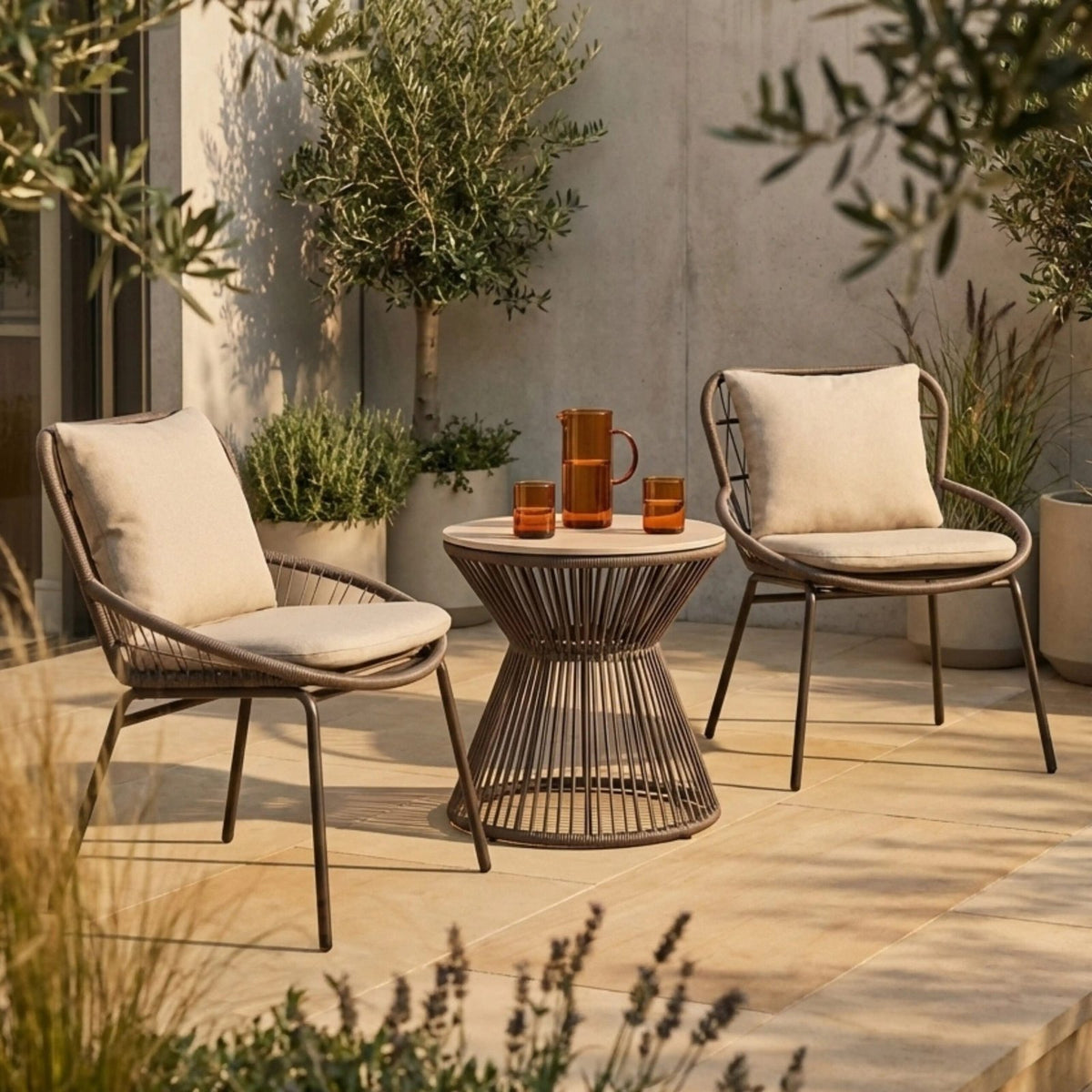 Loren Garden Bistro Lounge  Set |  Natural & Charcoal Rattan – Laura Ashley UK
