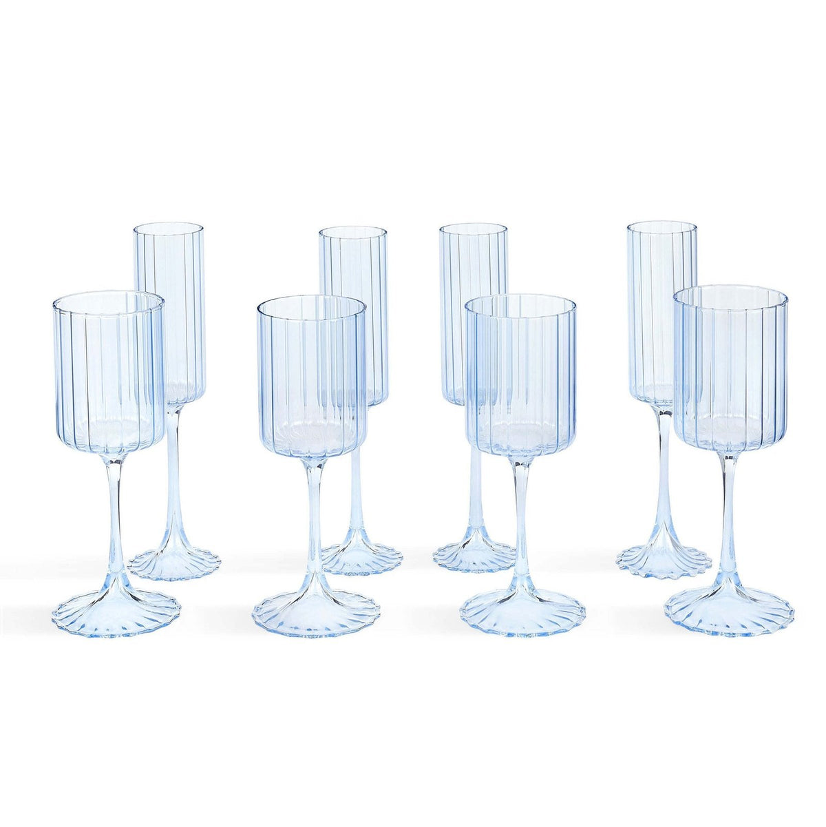 Lucinda Scalloped Edge 8 Piece Wine and Champagne Glasses - Blue – Feather & Black