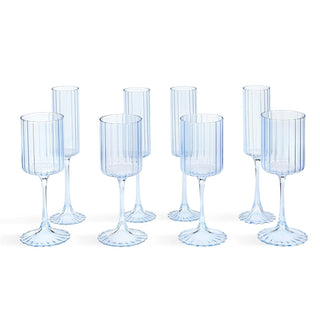 Lucinda Scalloped Edge 8 Piece Wine and Champagne Glasses - Blue – Feather & Black