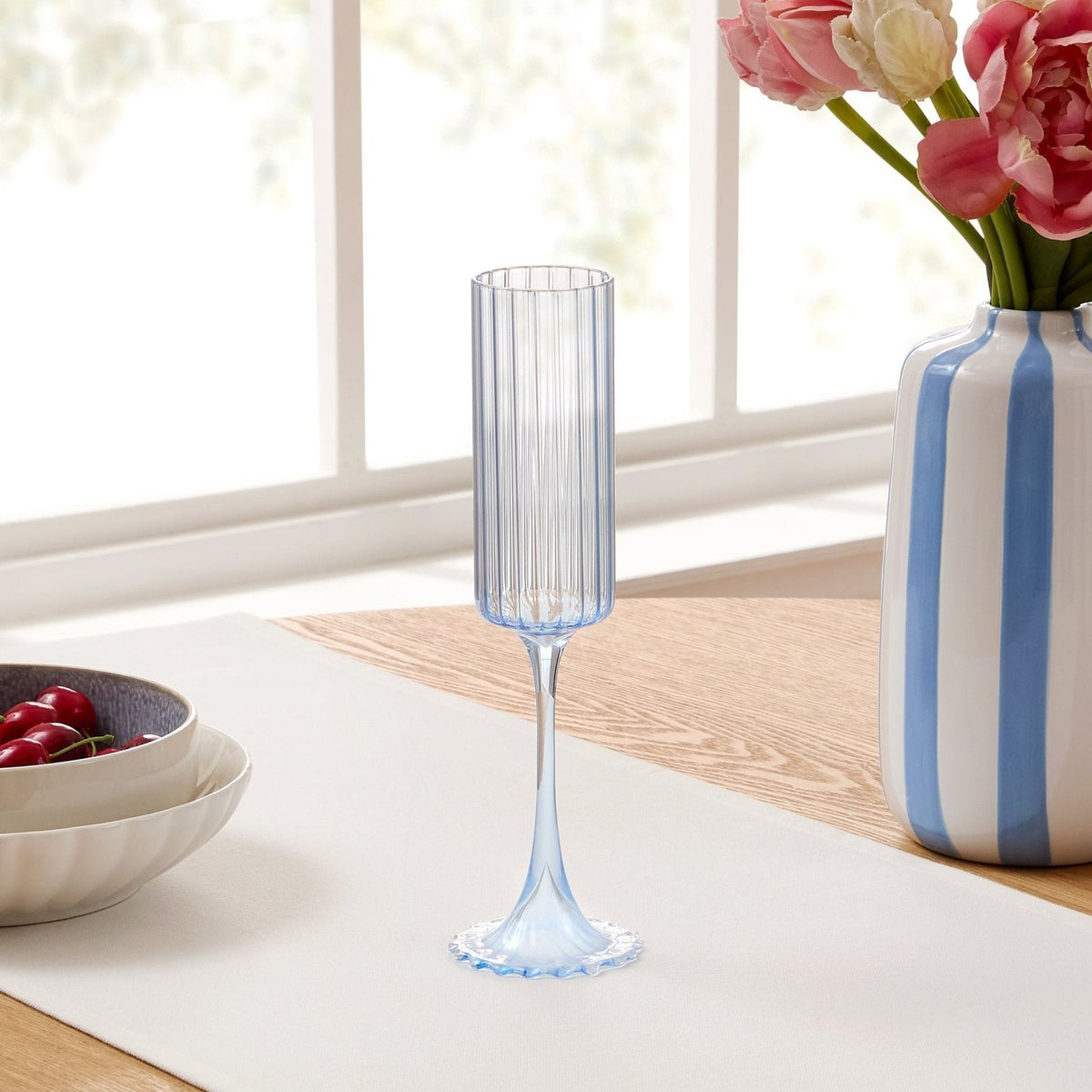 Lucinda Scalloped Edge Glass Flutes - Set of 4 - Blue – Black & Feather