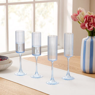 Lucinda Scalloped Edge Glass Flutes - Set of 4 - Blue – Black & Feather