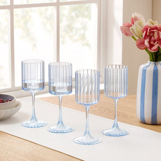 Lucinda Scalloped Edge Wine Glasses Feather & Black - Set of 4 - Blue