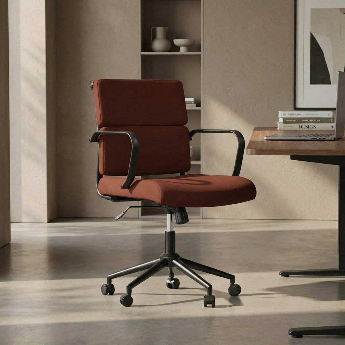 Mae Office Chair | Rust Red Sustainable Velvet & Black – Laura Ashley