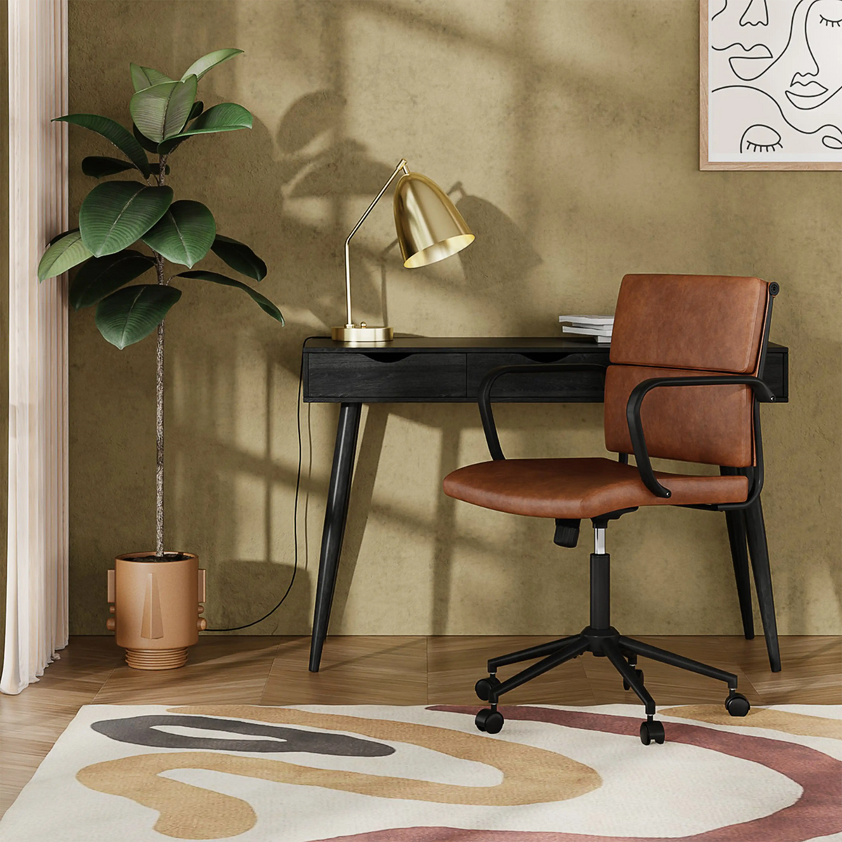 Mae Office Chair | Vintage Laura Ashley UK Tan Faux Leather & Black
