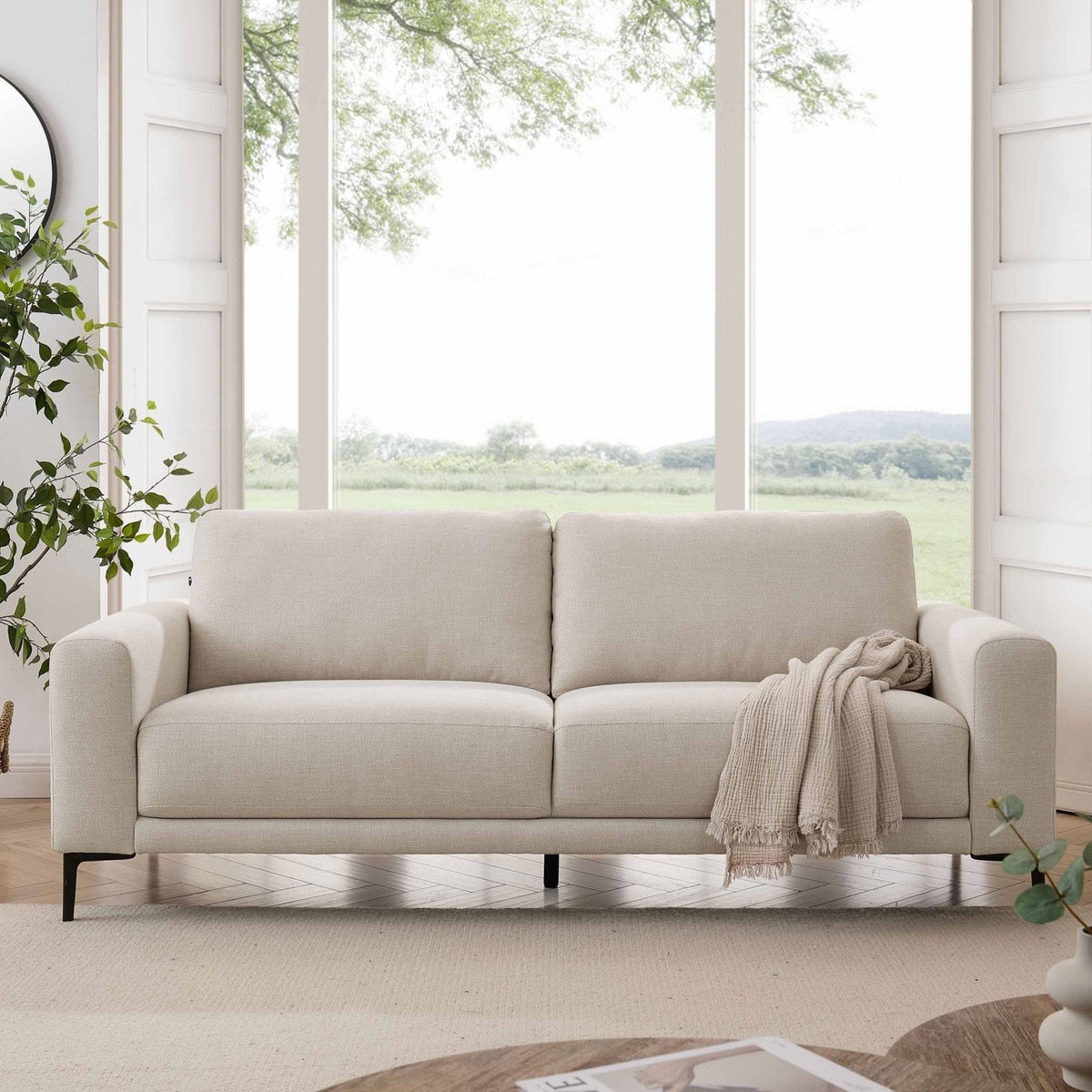 Malibu 3 Seater Black & Feather Sofa - Beige