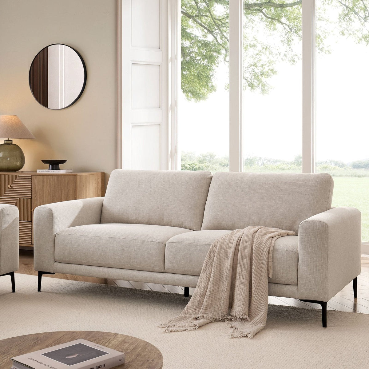 Malibu 3 Seater Black & Feather Sofa - Beige