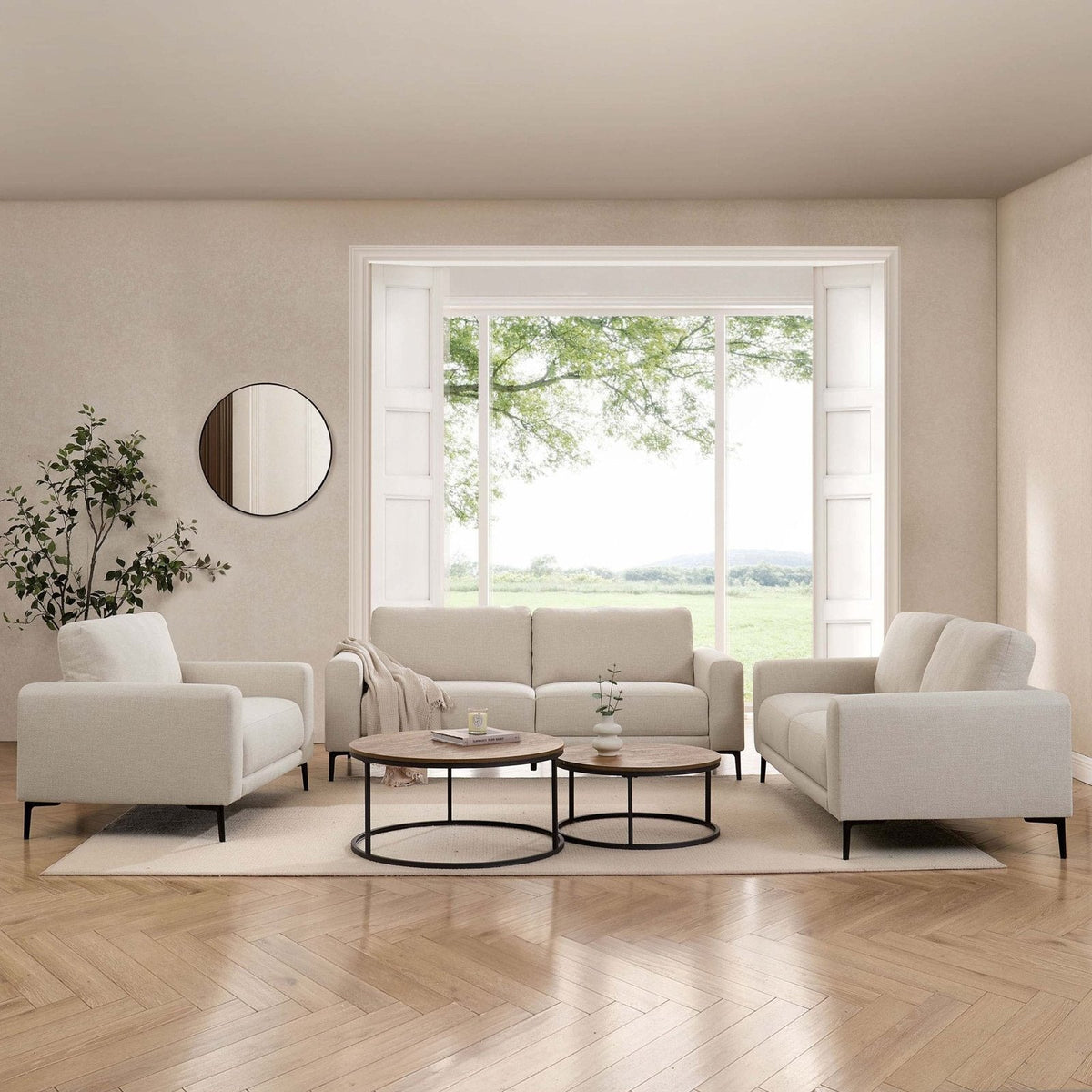 Malibu 3 Seater Black & Feather Sofa - Beige
