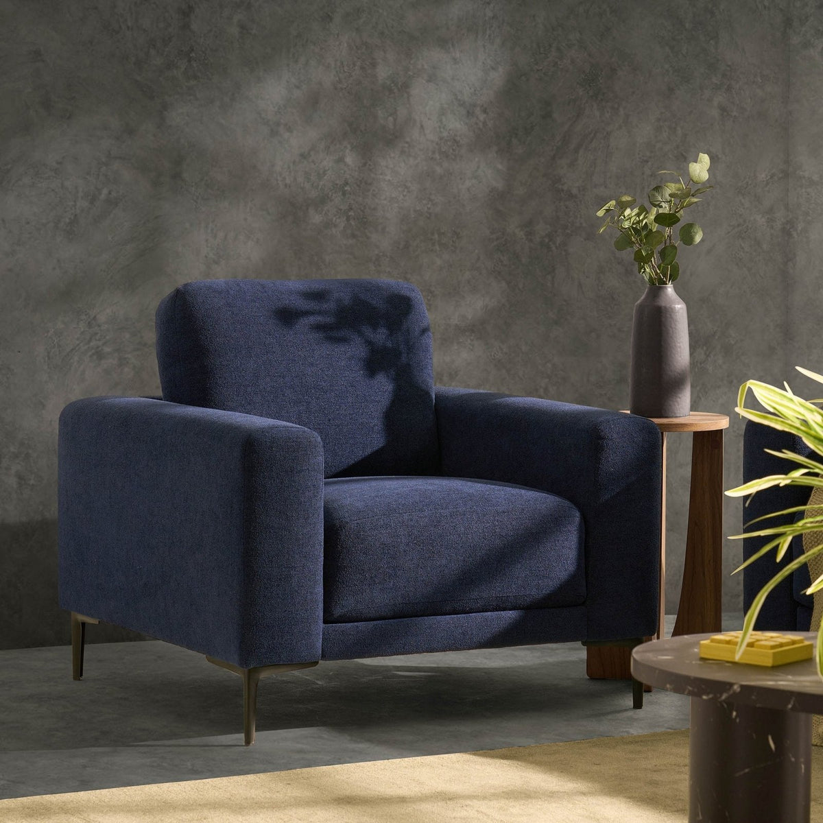 Malibu Armchair - Chenille Navy – Feather & Black