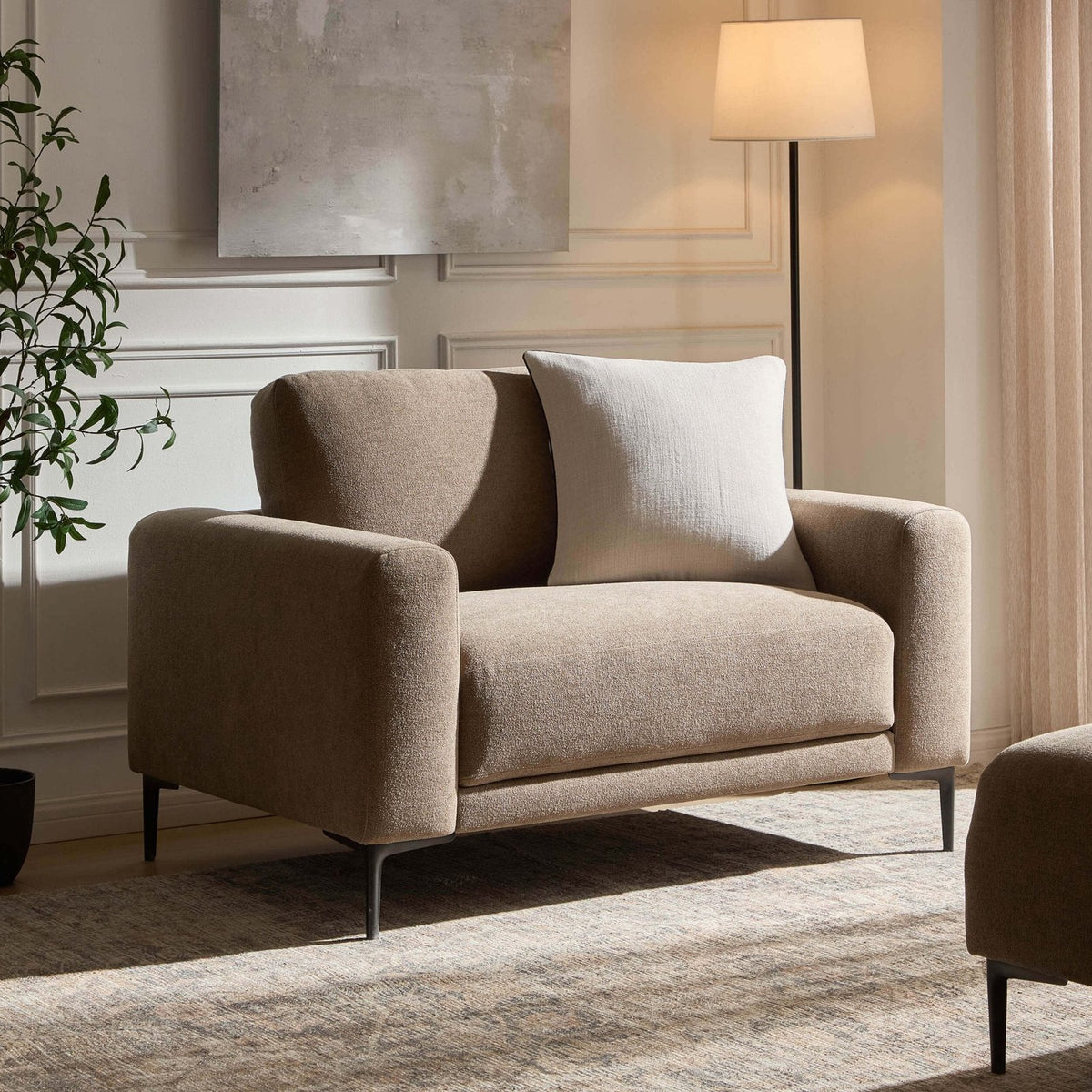 Malibu Loveseat - Chenille Mushroom – Feather & Black