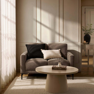 Malibu Small 2 Seater Black & Feather Sofa - Chenille Mushroom
