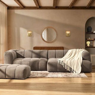 Manhattan Right Hand Chaise Feather & Black Sofa - Chenille Mushroom