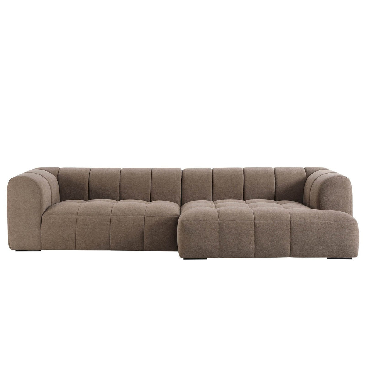 Manhattan Right Hand Chaise Feather & Black Sofa - Chenille Mushroom