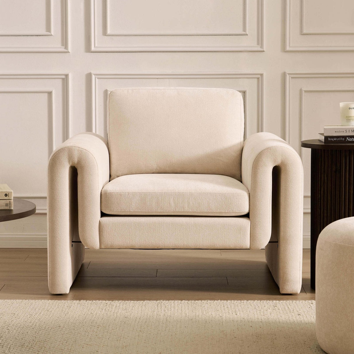 Marseille Armchair Black & Feather - Chenille Ivory