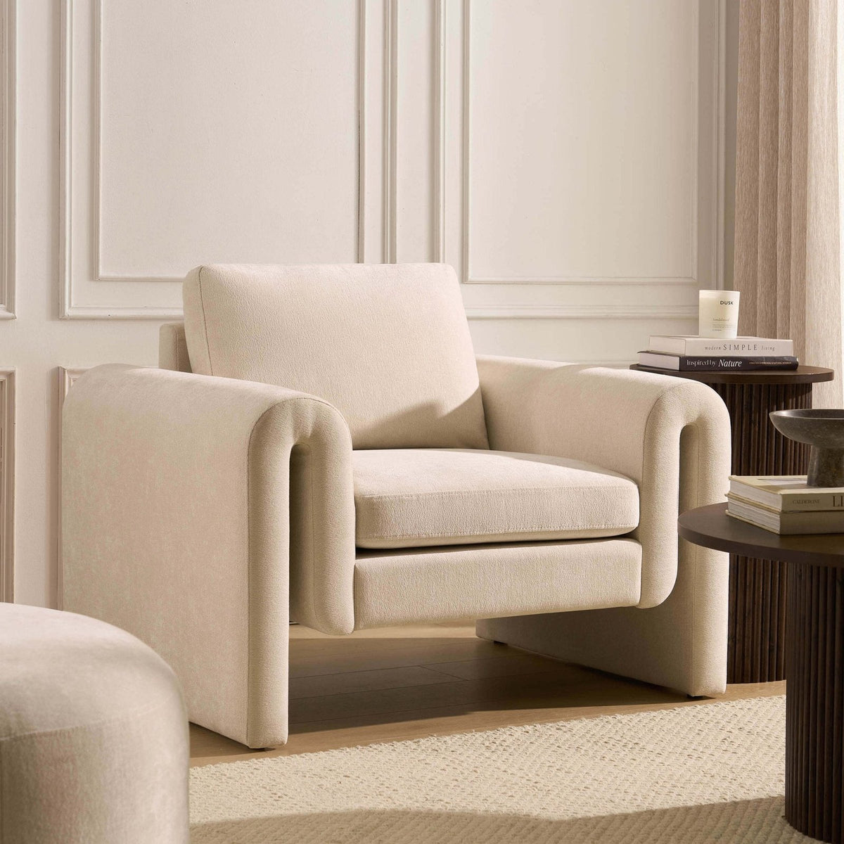 Marseille Armchair Black & Feather - Chenille Ivory