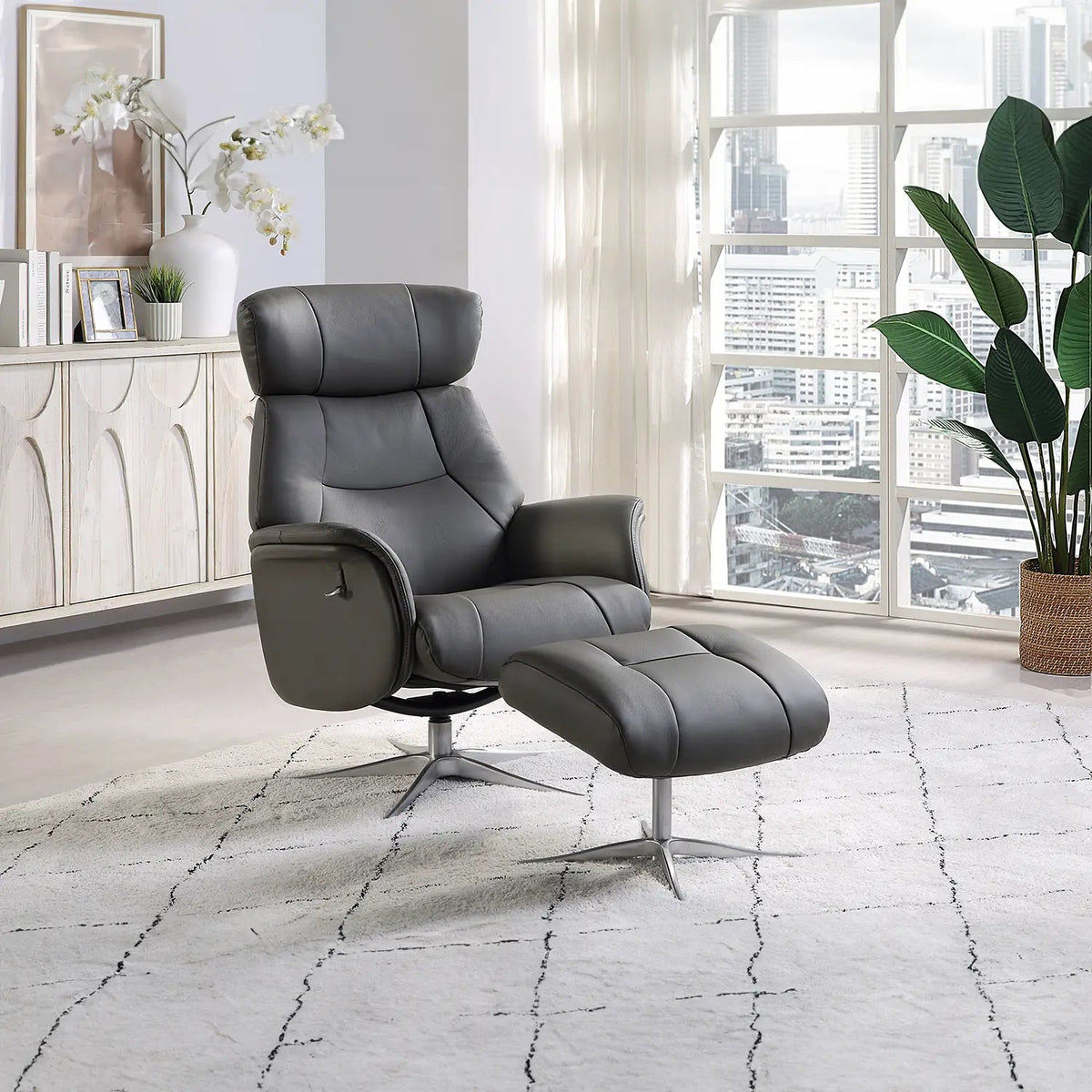 Marseille Leather Swivel Recliner Chair and Footstool – LauraAshley