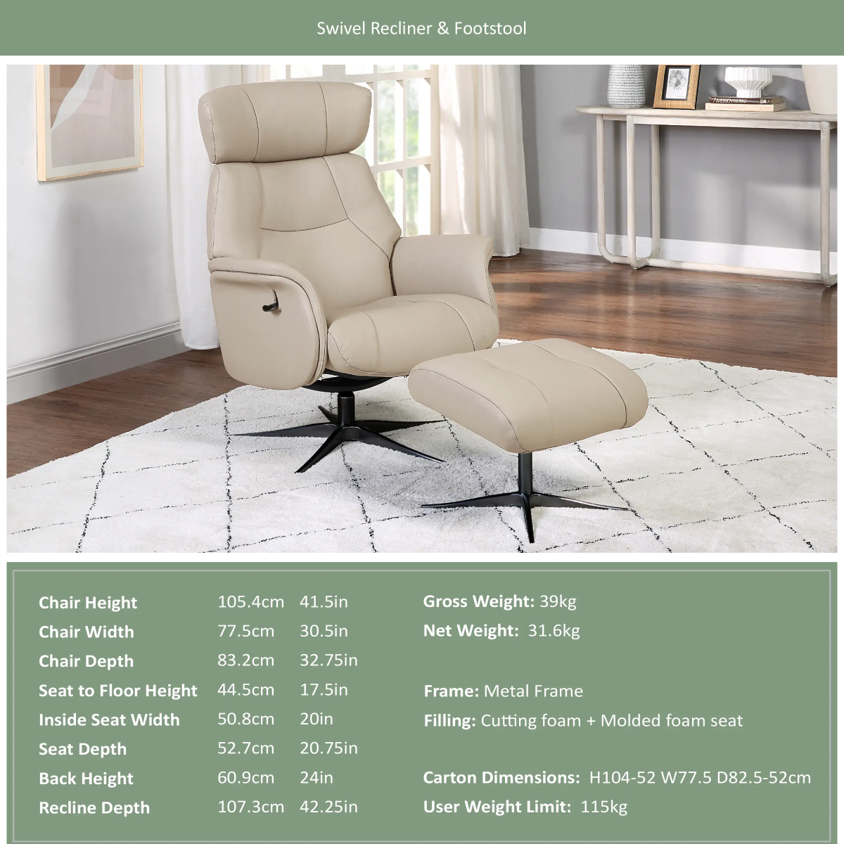 Marseille Leather Swivel Recliner Chair and Footstool – LauraAshley