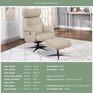 Marseille Leather Swivel Recliner Chair and Footstool – LauraAshley