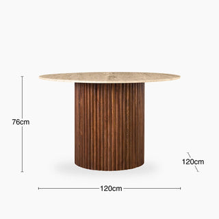 Medby 4 Seat Round Dining Laura Ashley UK Table | Natural Travertine & Walnut