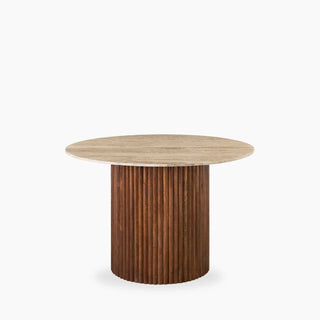 Medby 4 Seat Round Dining Laura Ashley UK Table | Natural Travertine & Walnut