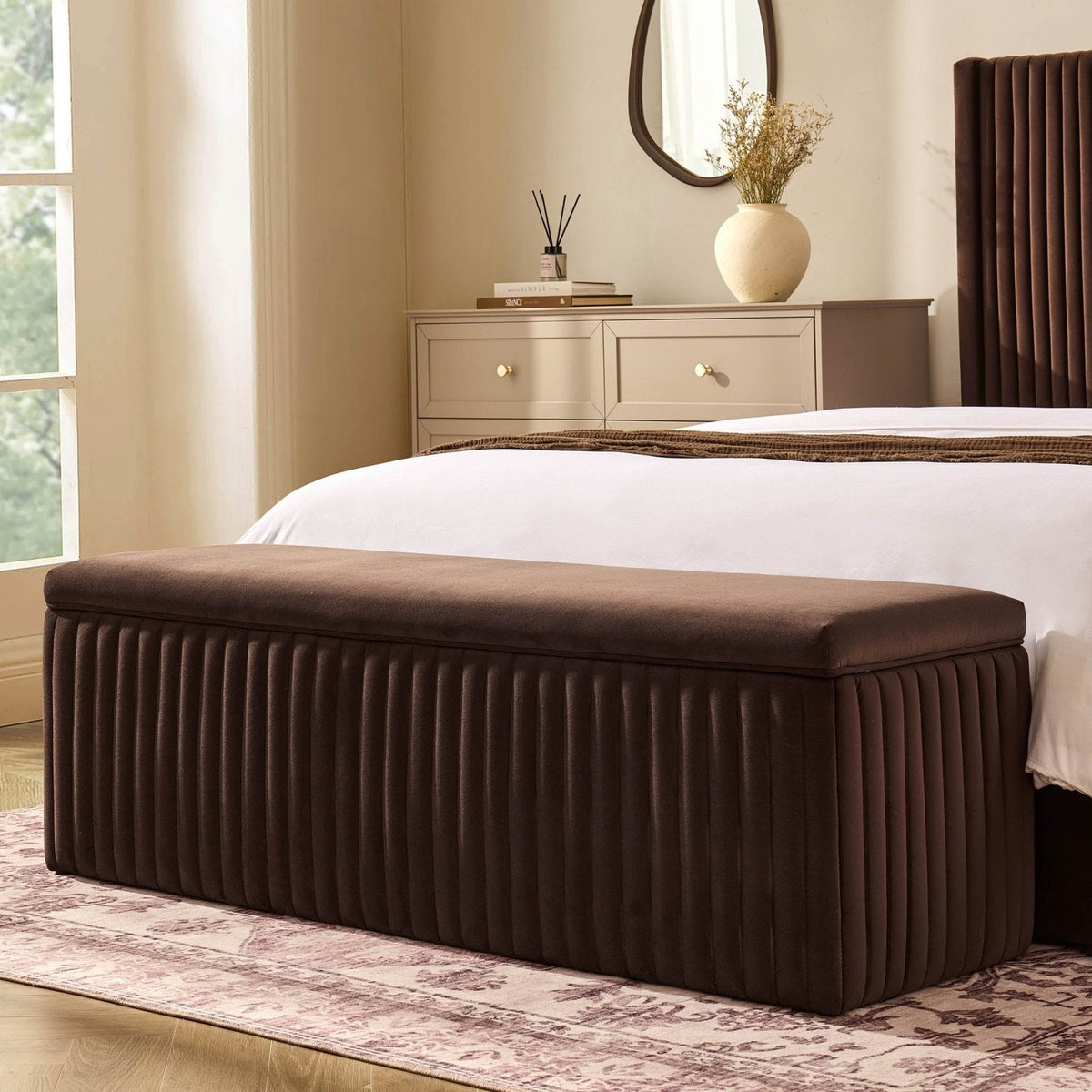 Melrose Ribbed Ottoman Storage Bench - Cappuccino – Feather & Black