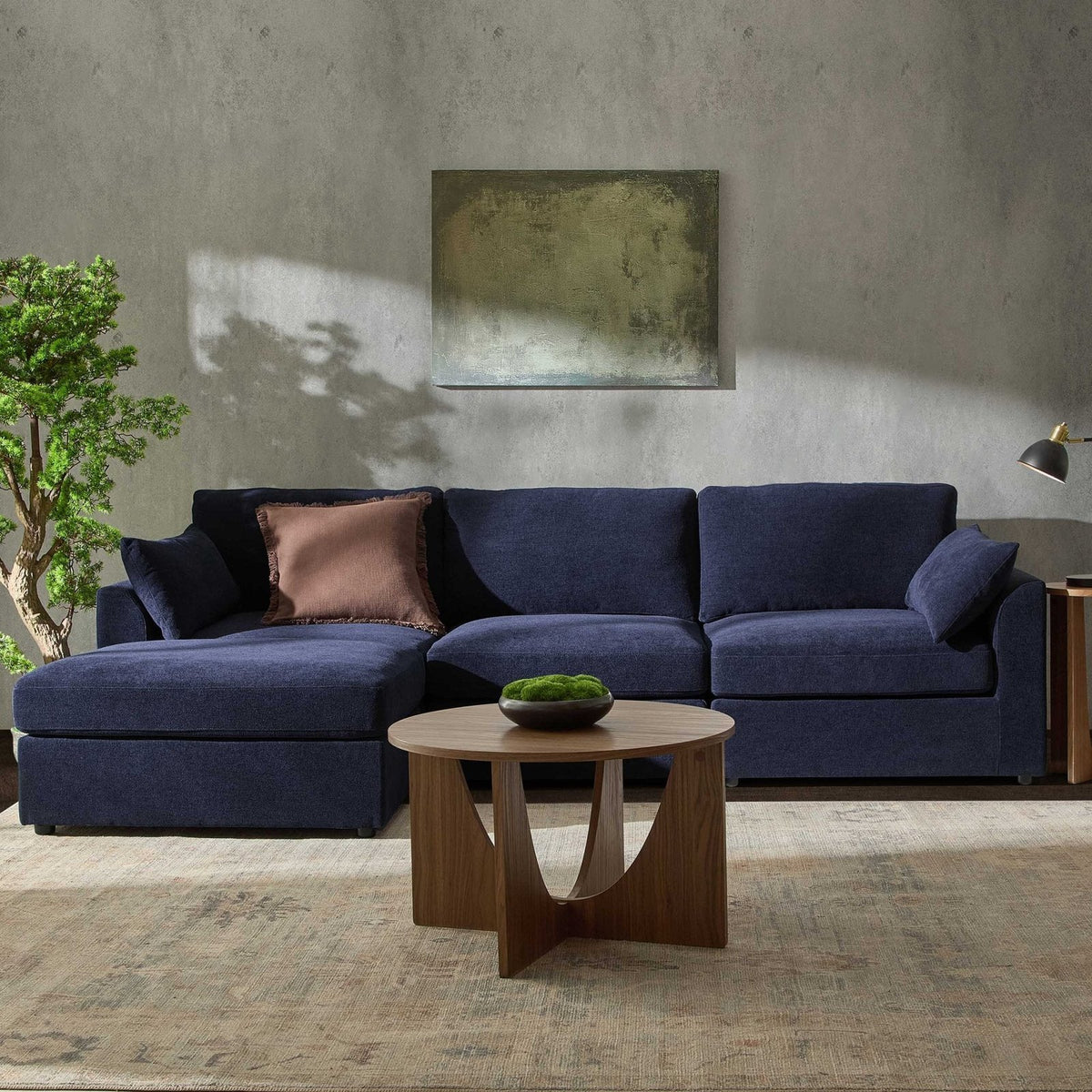 Miami Left Hand Chaise Sofa - Chenille Navy – Feather & Black