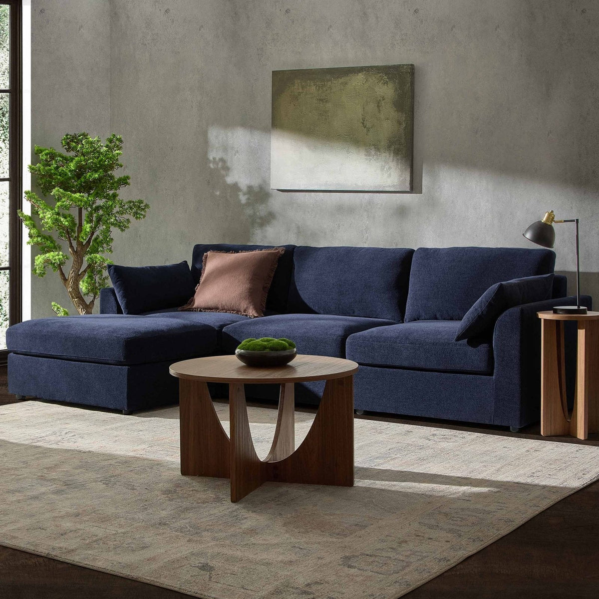 Miami Left Hand Chaise Sofa - Chenille Navy – Feather & Black
