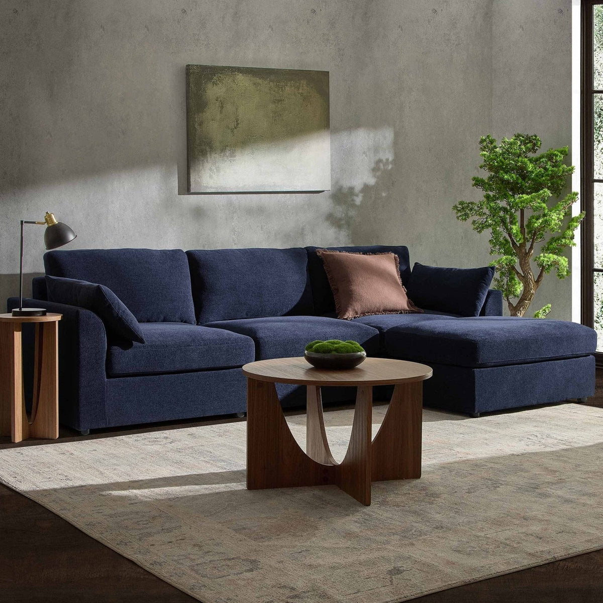 Miami Right Hand Chaise Sofa - Chenille Navy – Black & Feather