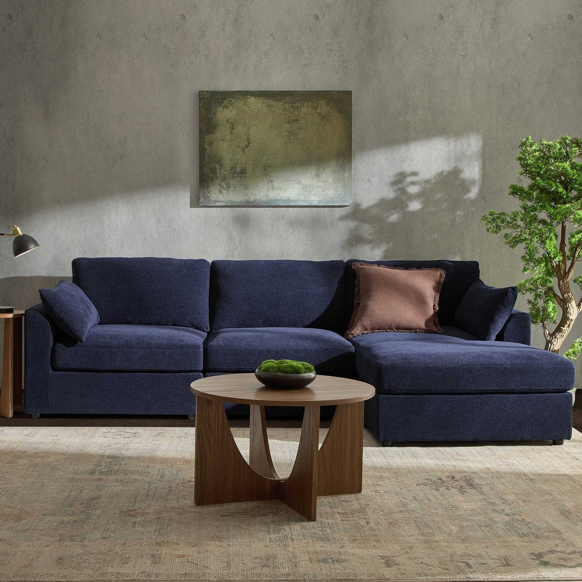 Miami Right Hand Chaise Sofa - Chenille Navy – Black & Feather