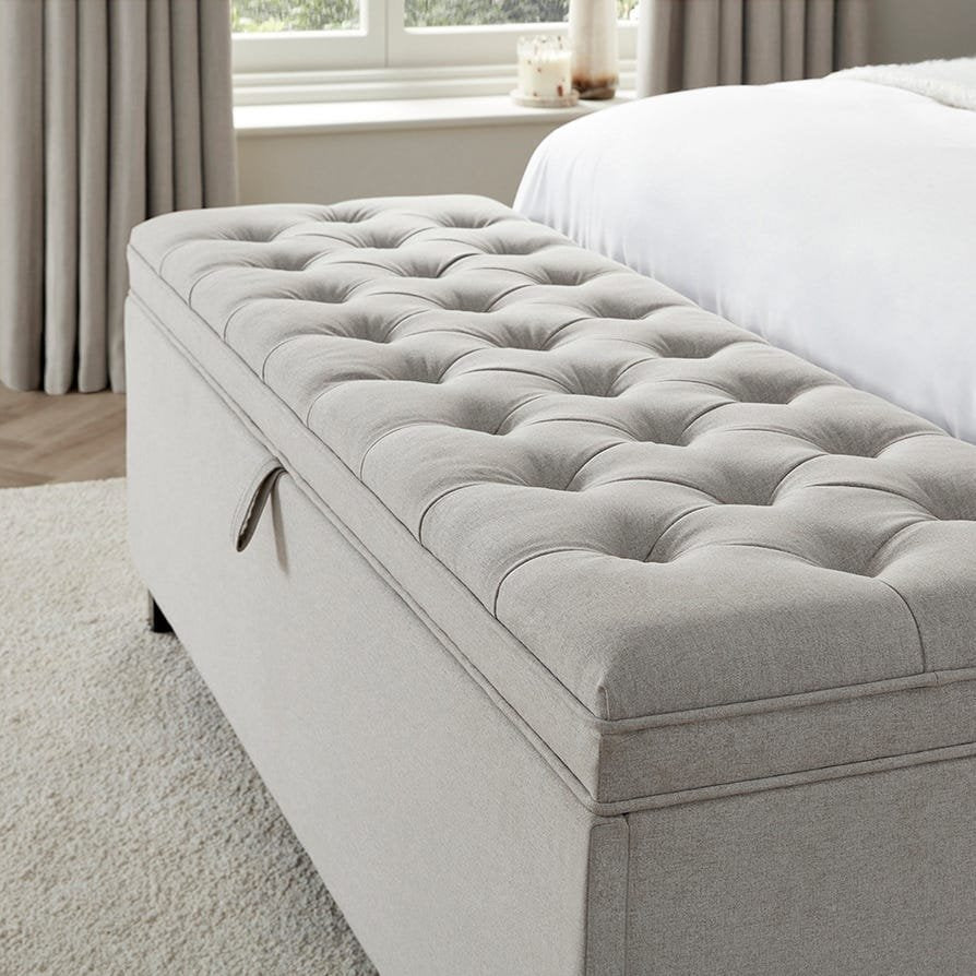 Middleton Button Back Feather & Black Storage Ottoman - Natural