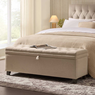 Middleton Button Back Feather & Black Storage Ottoman - Oatmeal