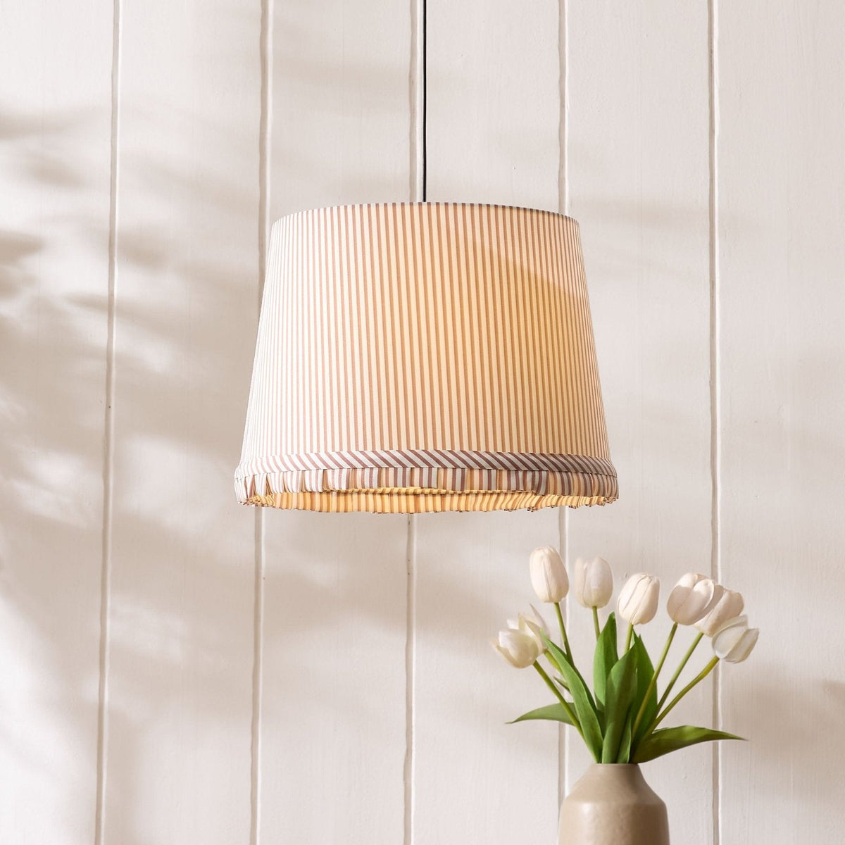 Millie Stripe Frill Edge Black & Feather Ceiling Shade - Natural