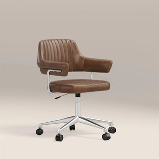 Mindy Office Chair | Vintage Laura Ashley Tan Faux Leather & Chrome