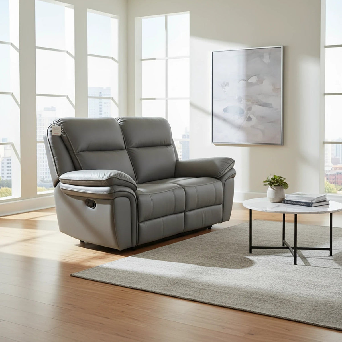 Mont Grey Leather Look Fabric 2 Seater Manual Recliner Sofa – LauraAshley