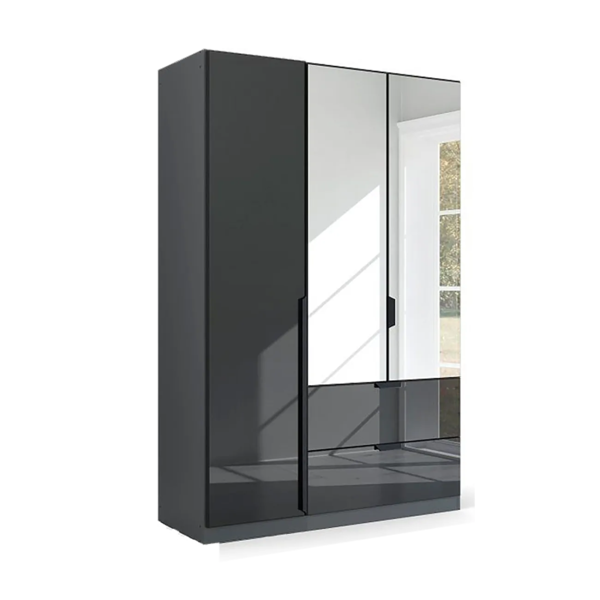 Mulheim 3 Door Basalt Glass Laura Ashley Wardrobe with Drawers and Mirror