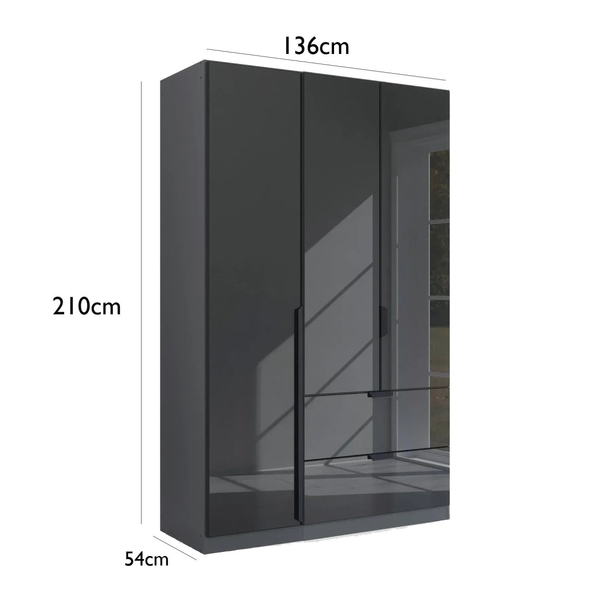 Mulheim 3 Door Basalt Glass Laura Ashley Wardrobe with Drawers and Mirror