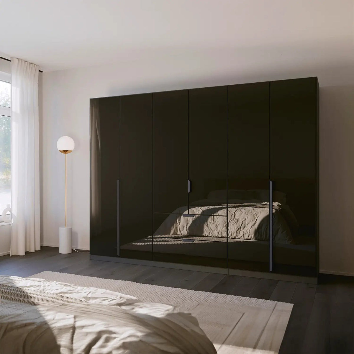 Mulheim 6 Door Basalt Glass Laura & Ashley Wardrobe with Mirror and Drawers
