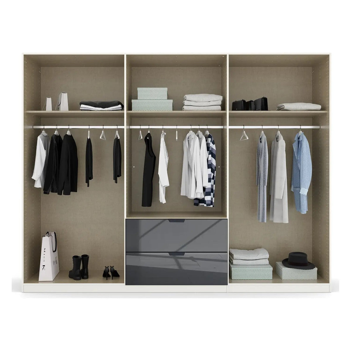 Mulheim 6 Door Basalt Glass Laura & Ashley Wardrobe with Mirror and Drawers