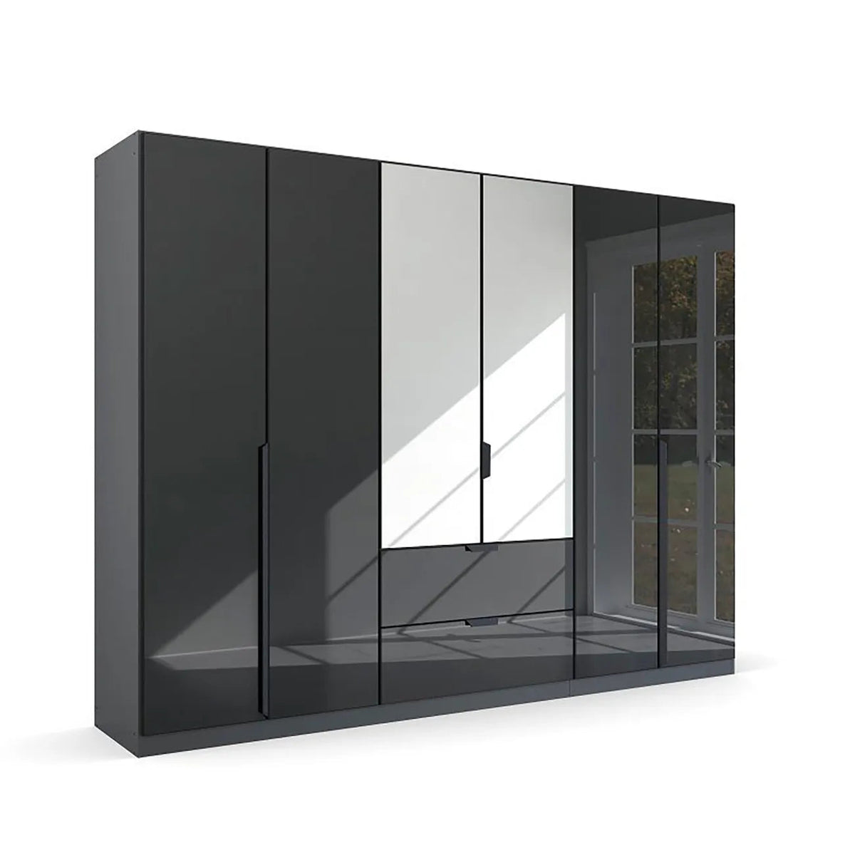 Mulheim 6 Door Basalt Glass Laura & Ashley Wardrobe with Mirror and Drawers