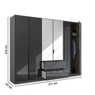 Mulheim 6 Door Basalt Glass Laura & Ashley Wardrobe with Mirror and Drawers