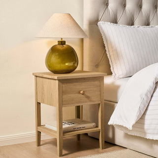 Nell 1 Drawer Feather & Black Nightstand - Light Wood