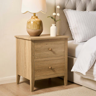 Nell 2 Drawer Bedside Feather & Black Table - Light Wood
