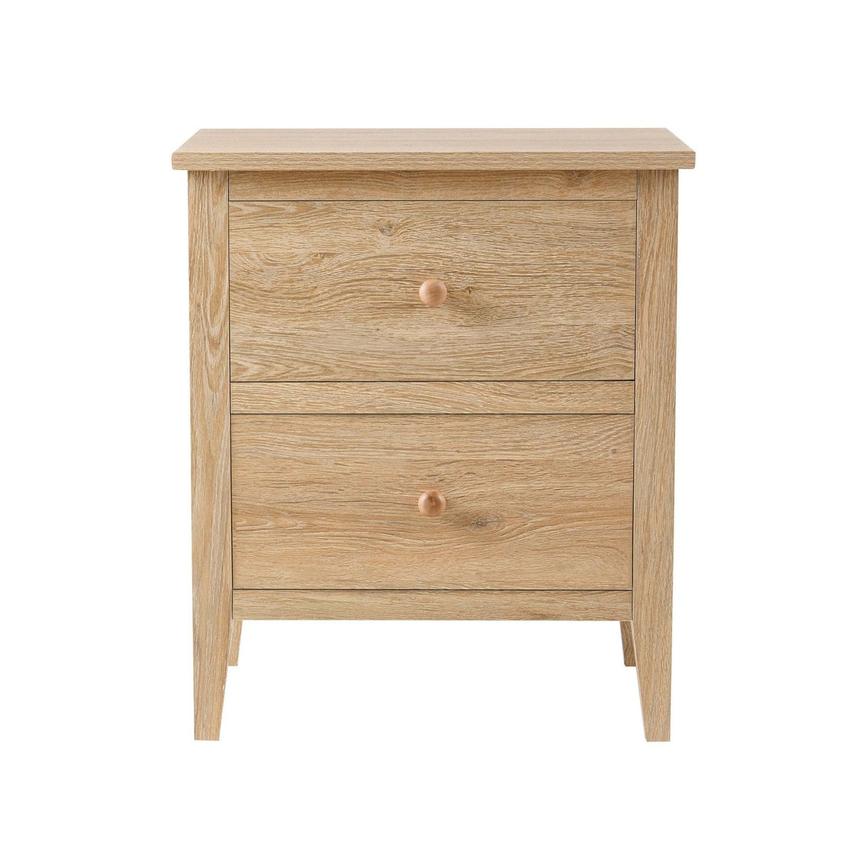 Nell 2 Drawer Bedside Feather & Black Table - Light Wood